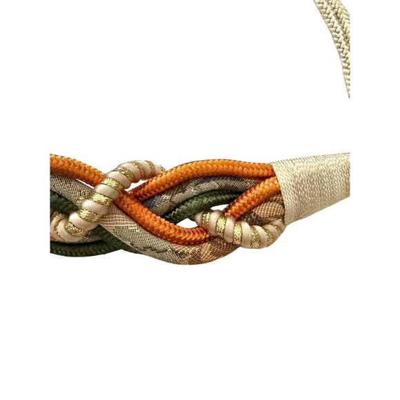 Vintage Stretch Braided Belt Size L to XL Earth Tone Woven Gold Hook - Picture 4 of 11